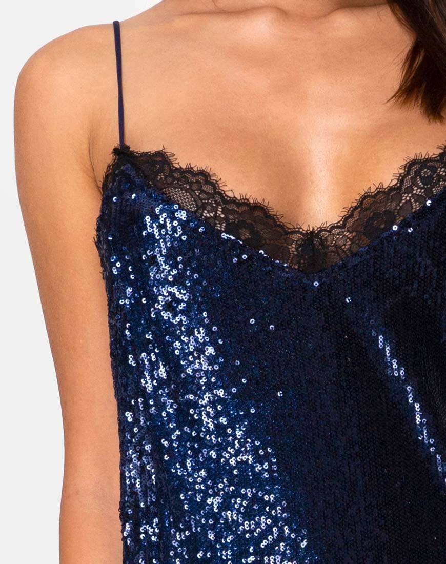 Image de Fitilia Maxi Dress in Midnight Mini Sequin with Black Lace