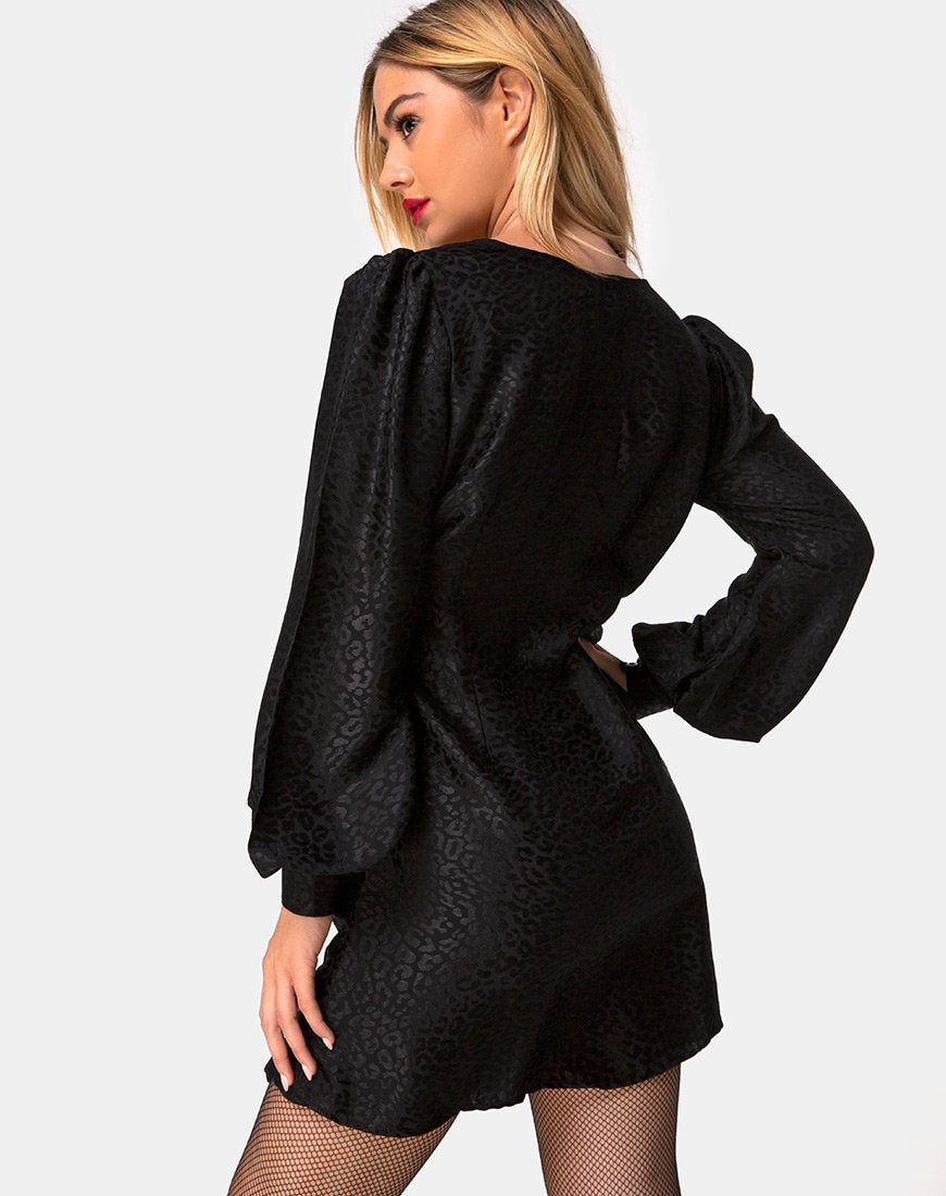 Robe Flara en satin Cheetah Black