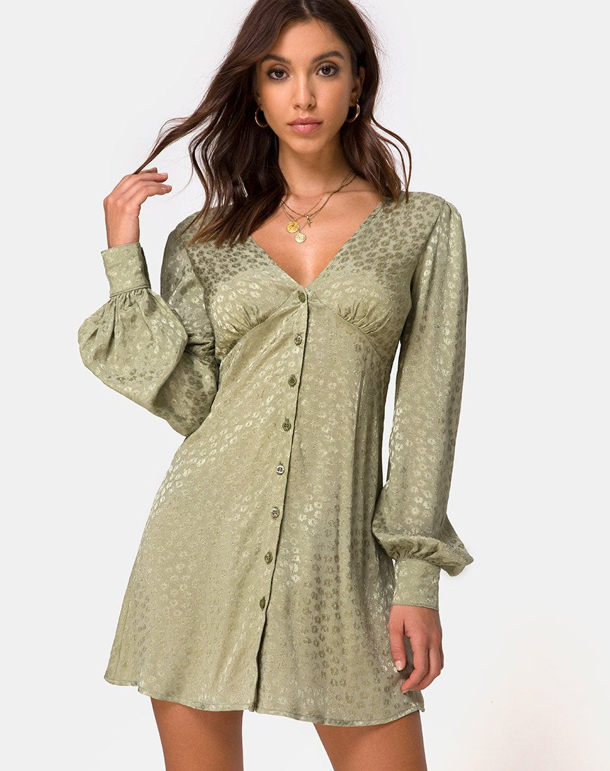Robe à manches longues Flara en satin Ditsy Rose Sage