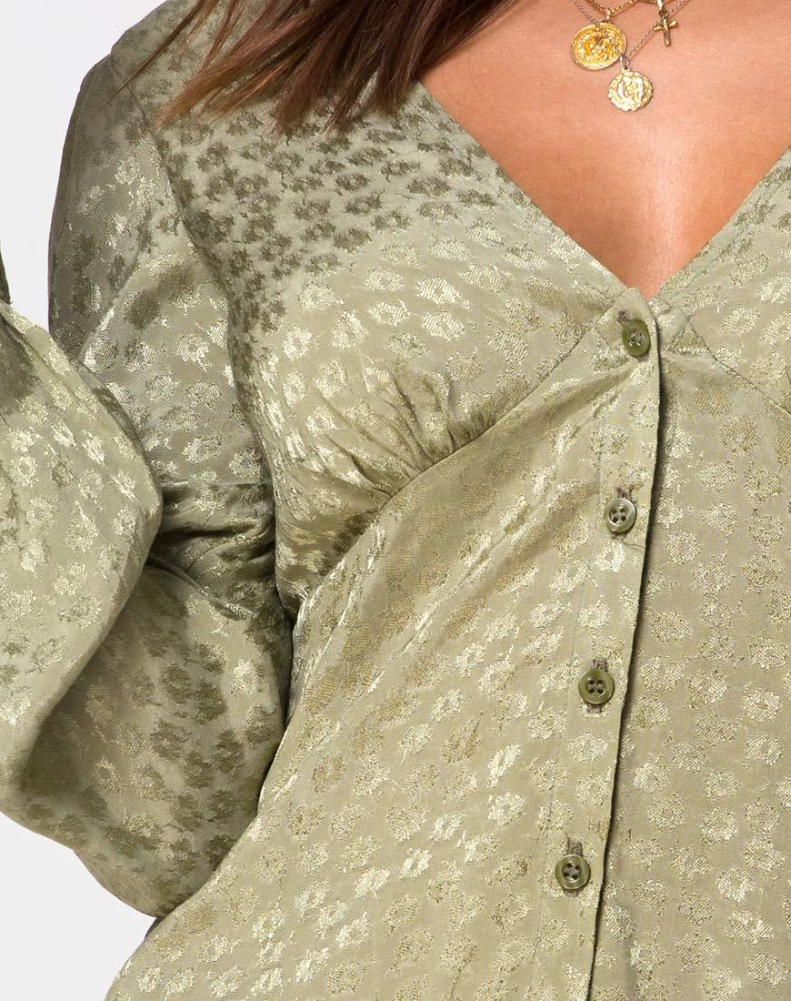 Image de la robe à manches longues Flara en satin Ditsy Rose Sage