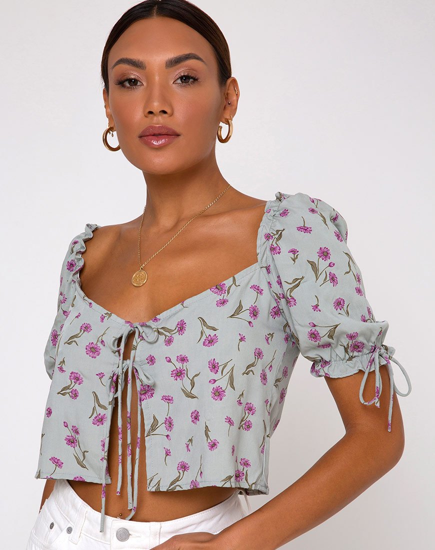 Top Fleur en Little Petal Dusky Blue