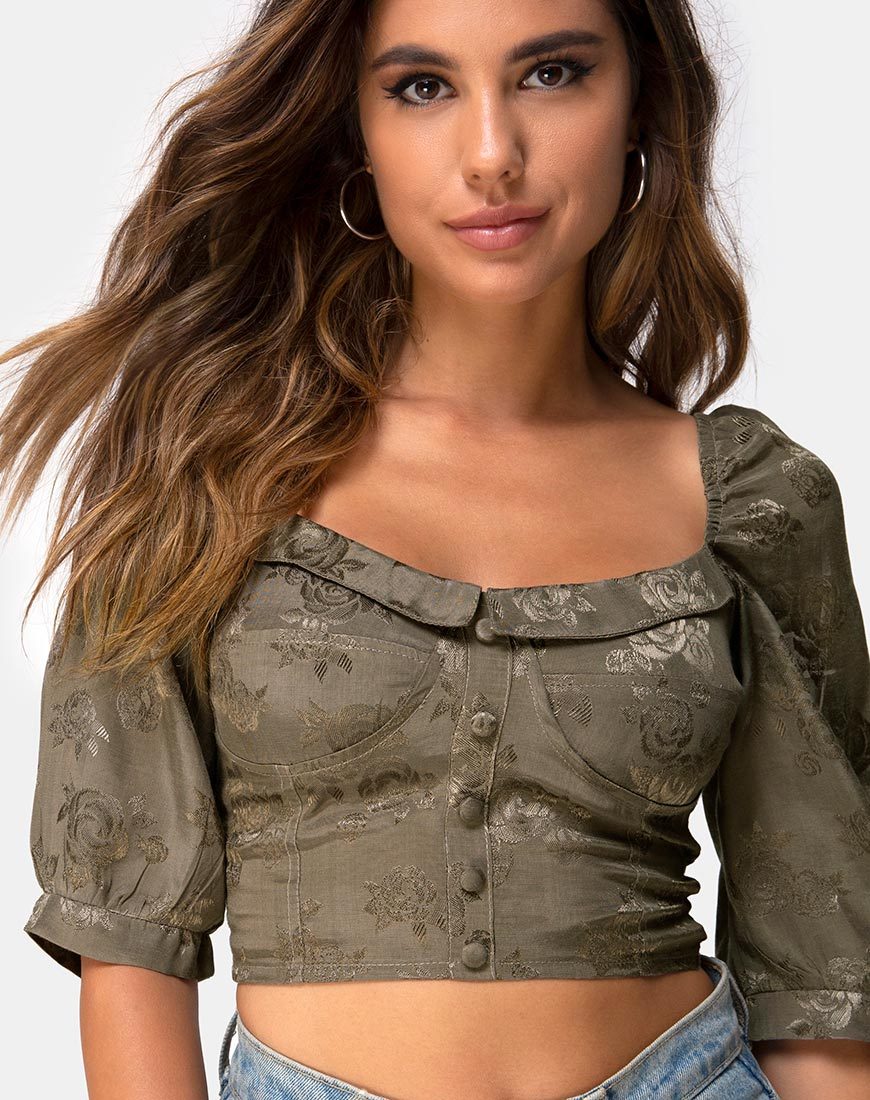 Image de Flory Crop Top en Satin Rose Silver Grey