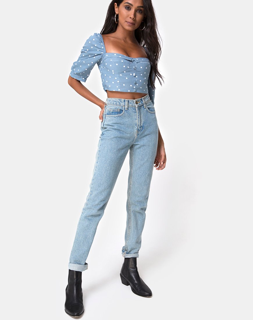 Image de Flory Crop Top in Skater Polka Blue