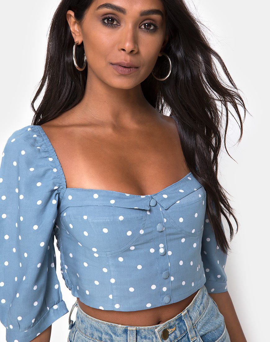 Image de Flory Crop Top in Skater Polka Blue