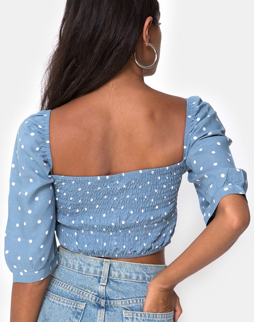 Image de Flory Crop Top in Skater Polka Blue