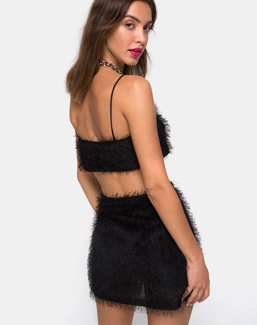 Jupe taille haute Weaver, franges, noir