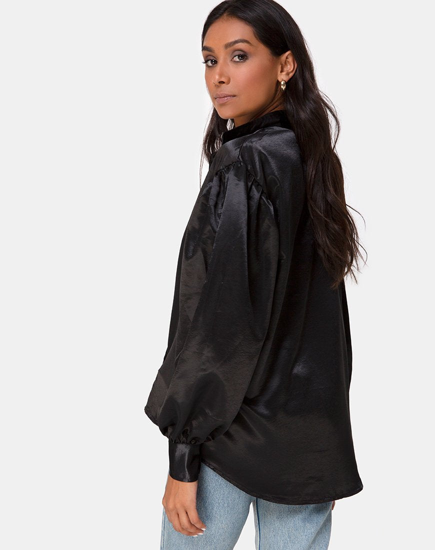 Blouse à manches longues Frantic en satin noir