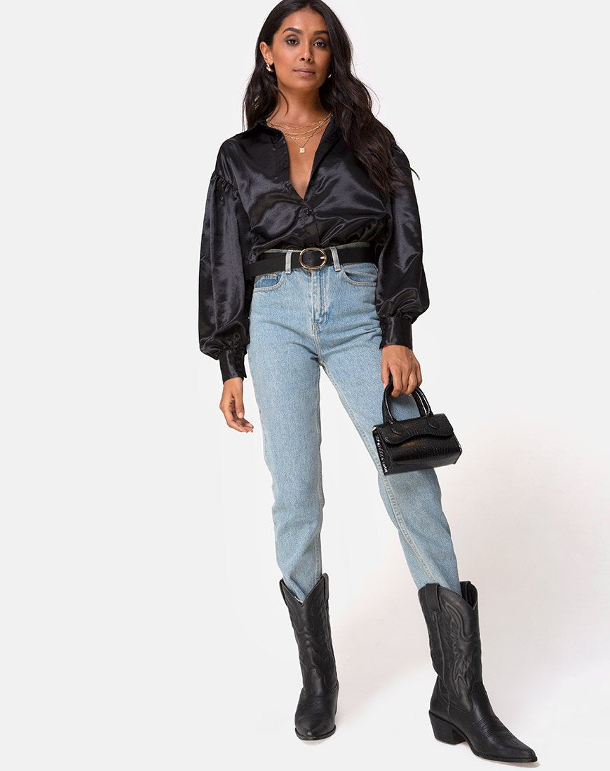 Image of Frantic Longsleeve Blouse in Satin Black