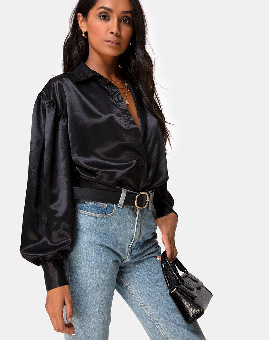 Blouse à manches longues Frantic en satin noir