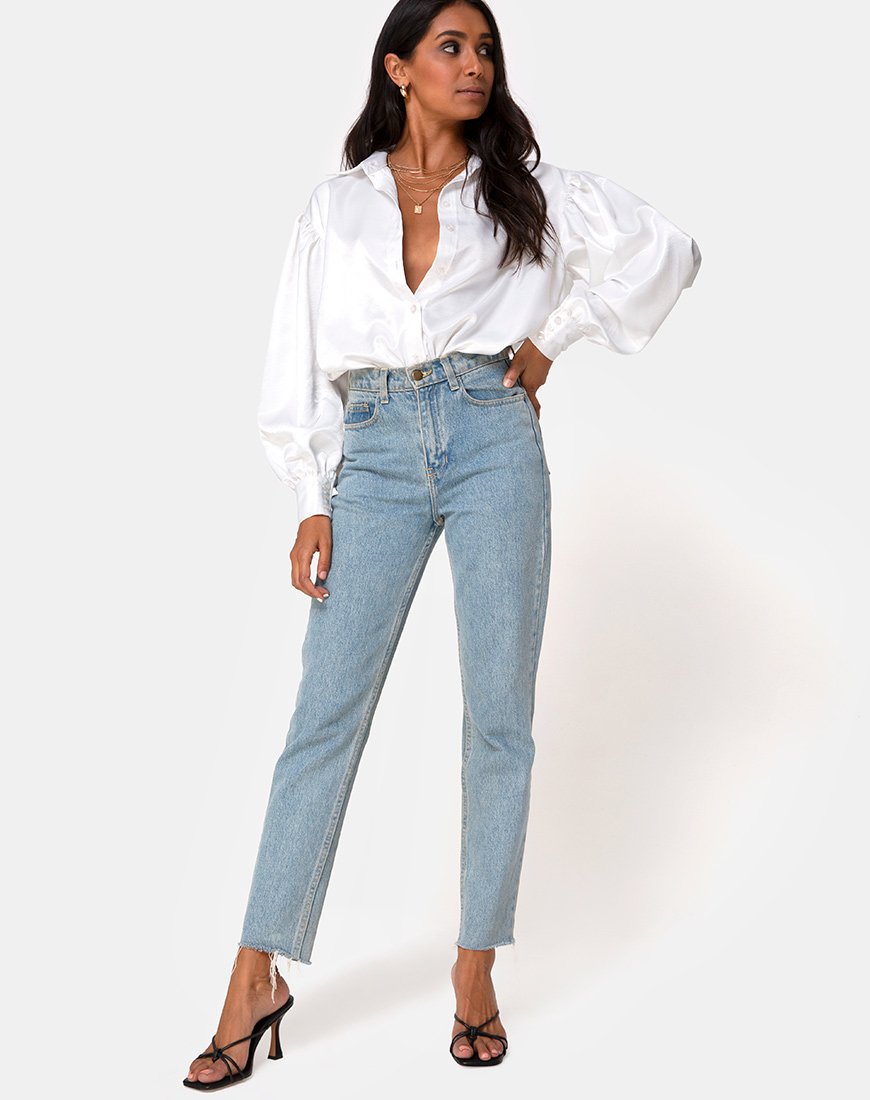 Image of Frantic Longsleeve Blouse in Satin Ivory