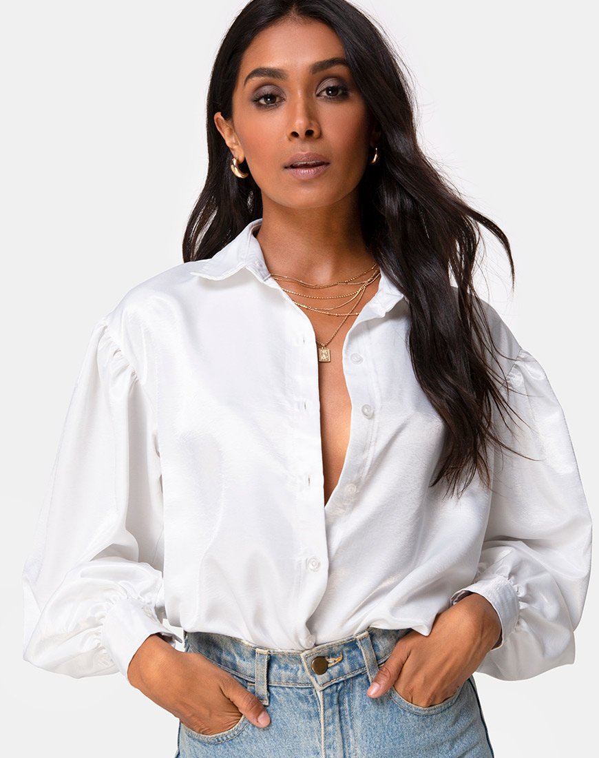 Blouse à manches longues Frantic en satin ivoire