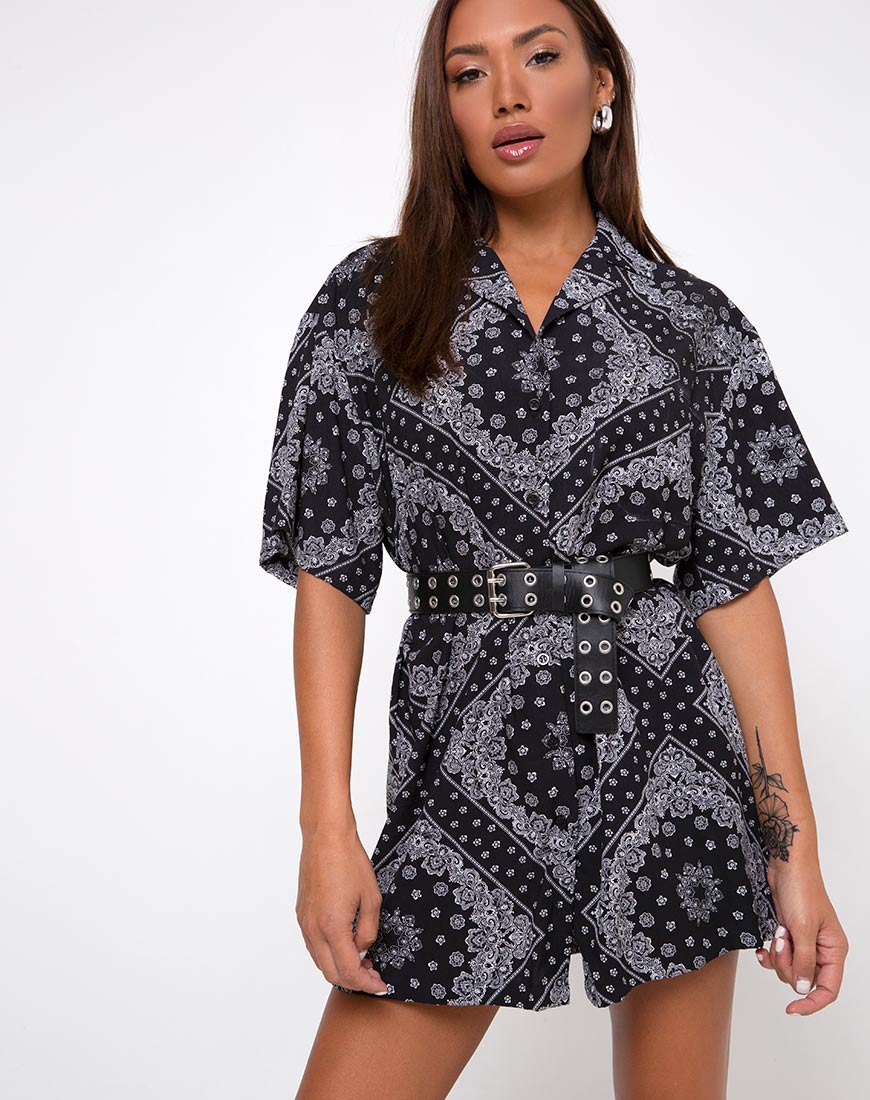 Image of Fresia Shirt Dress in Bandana Black Placement