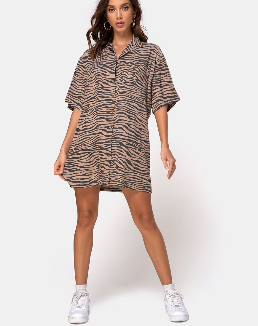 Image of Fresia Mini Dress in Taupe Zebra