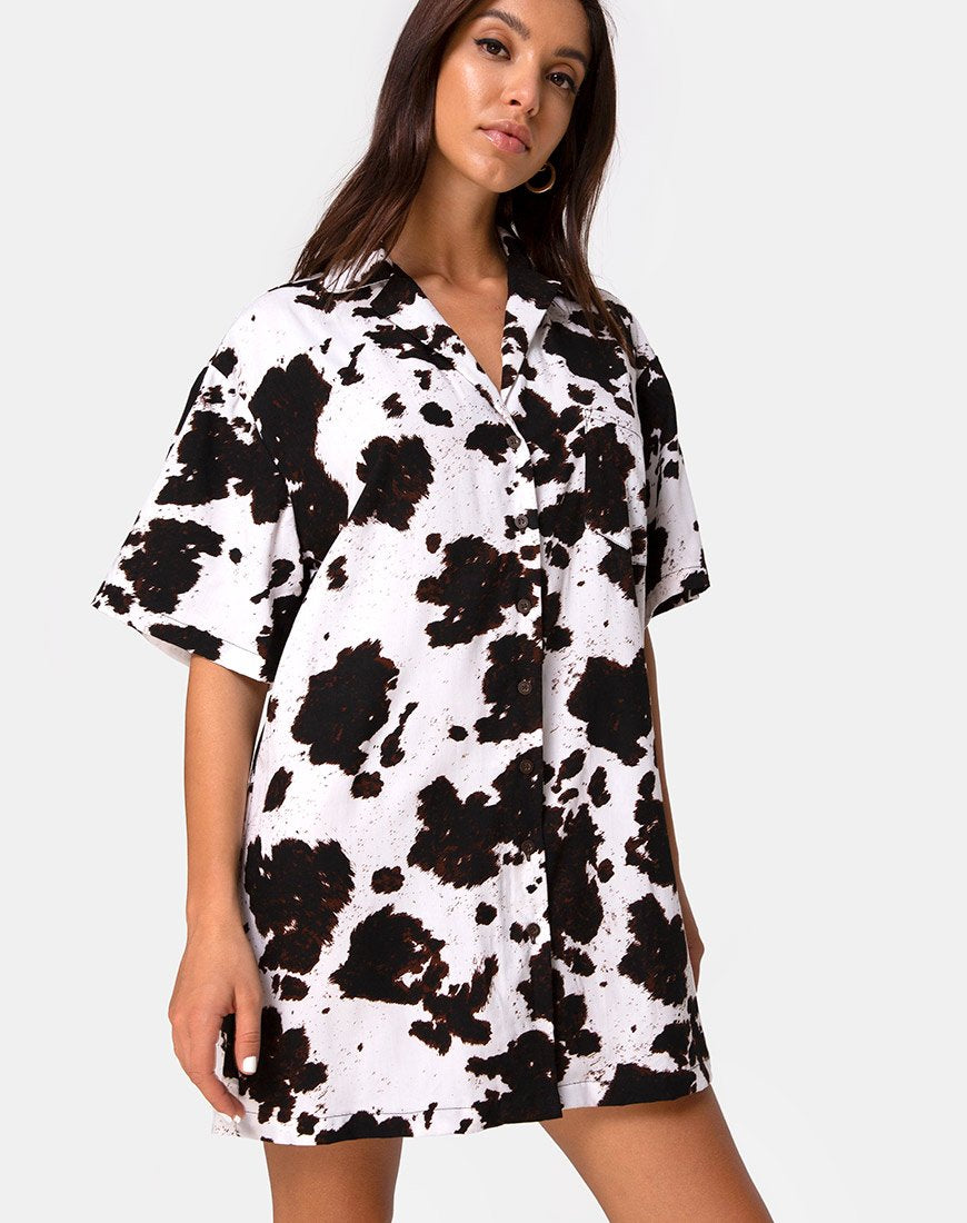 Image de la mini robe Fresia en peau de vache marron et blanc