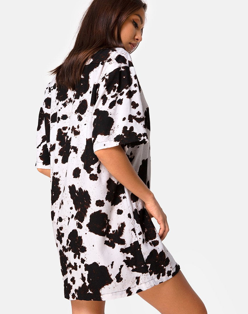 Image de la mini robe Fresia en peau de vache marron et blanc