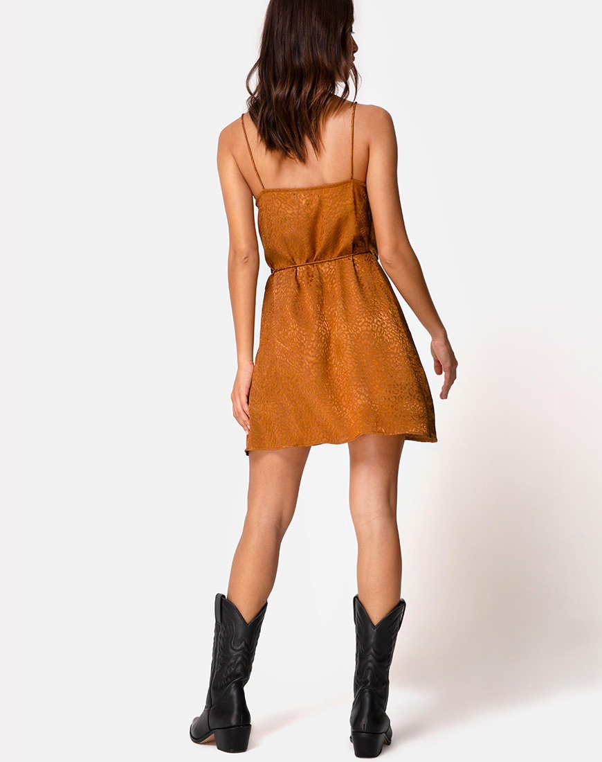 Image of Furiosa Wrap Dress in Gold Satin Cheetah