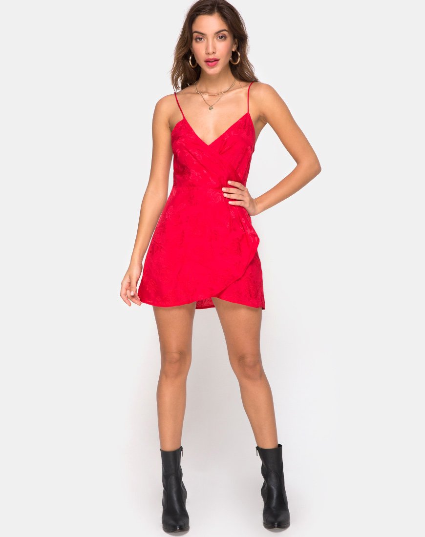 Image of Furiosa Wrap Dress in Satin Rose Red