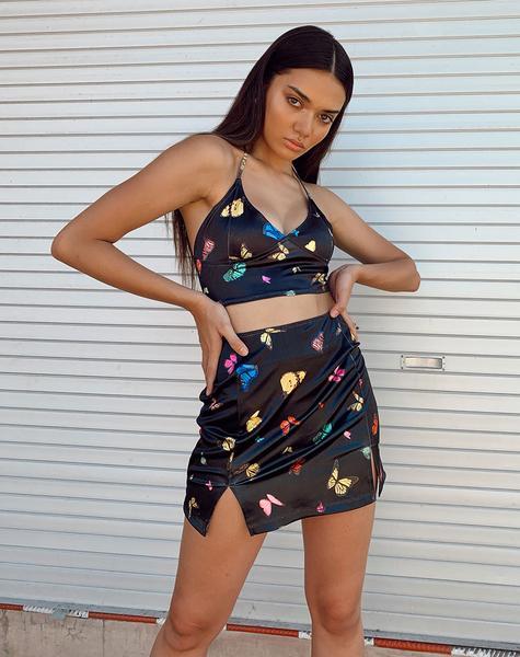 Jupe Zida en satin stretch noir papillon