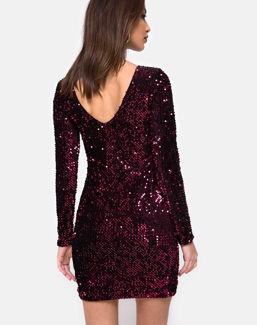 Gabby - Robe à dos plongeant - Vin à paillettes