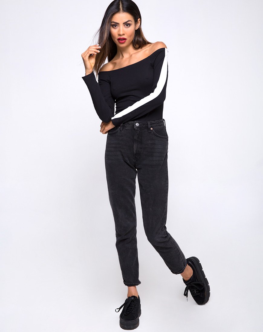 Image de Gadice Bodice Off The Shoulder en noir avec des rayures blanches