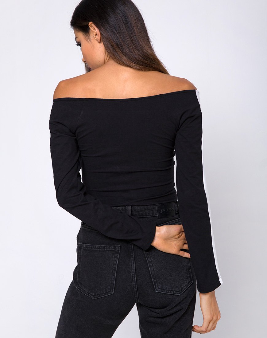Image de Gadice Bodice Off The Shoulder en noir avec des rayures blanches