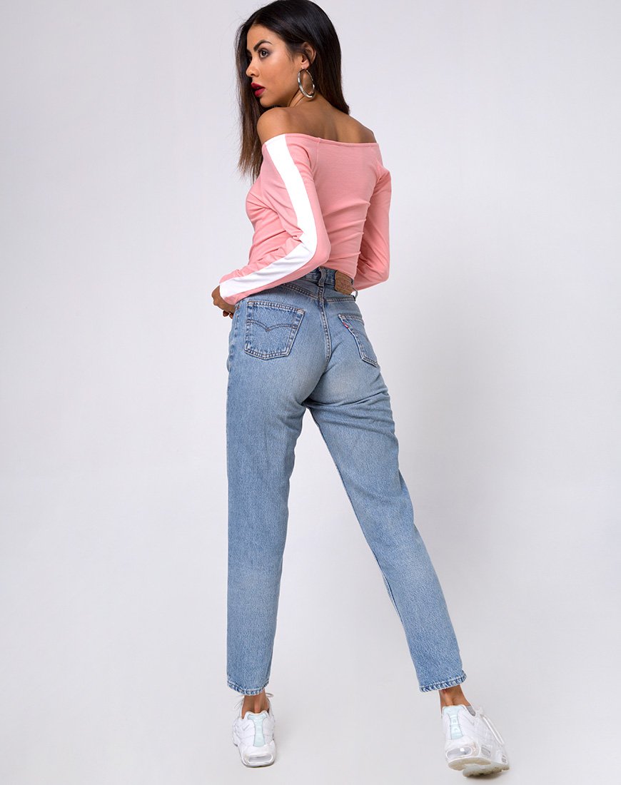 Image de Gadice Bodice Off The Shoulder en rose pâle avec des rayures blanches