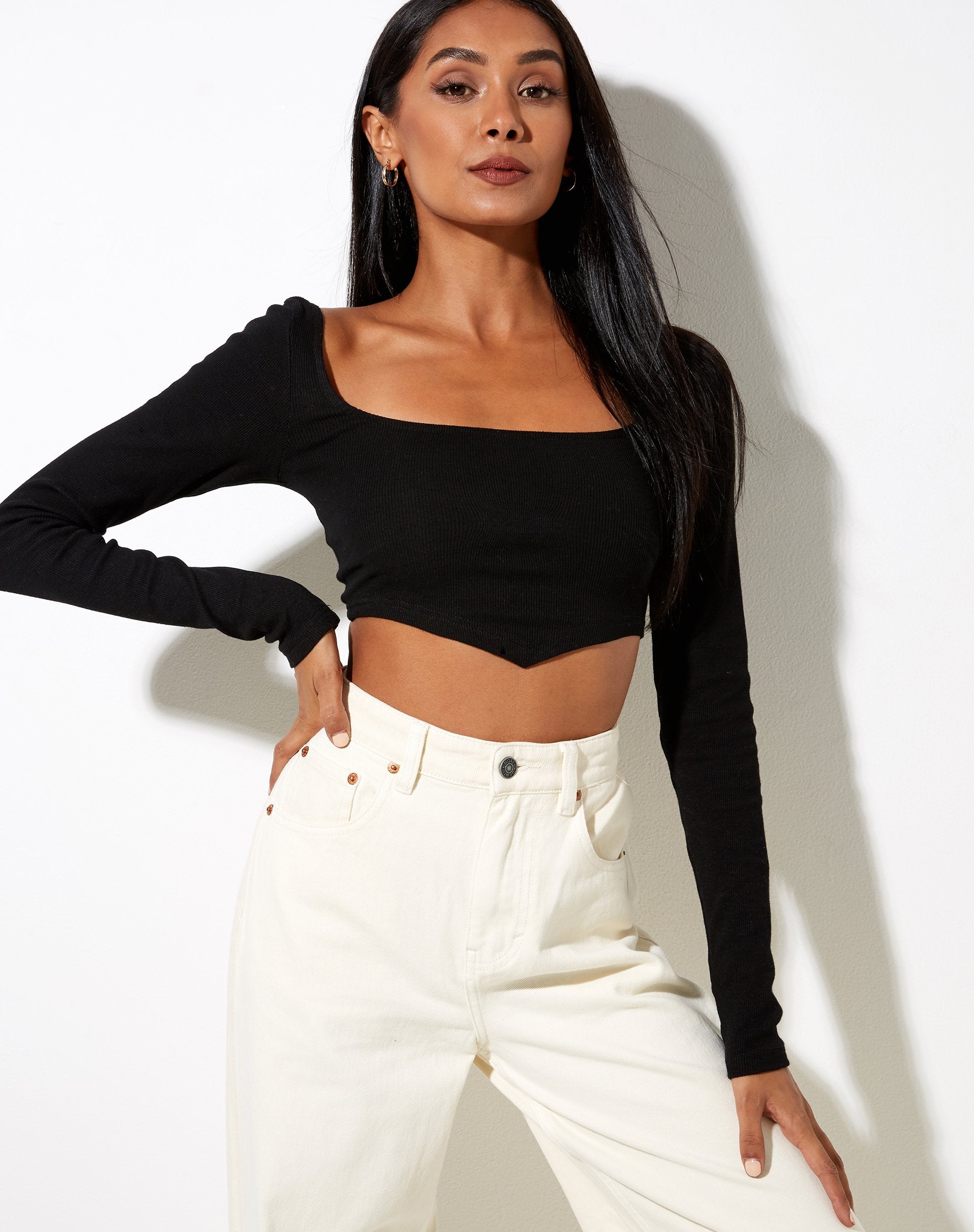 Image de Gadze Crop Top in Rib Black