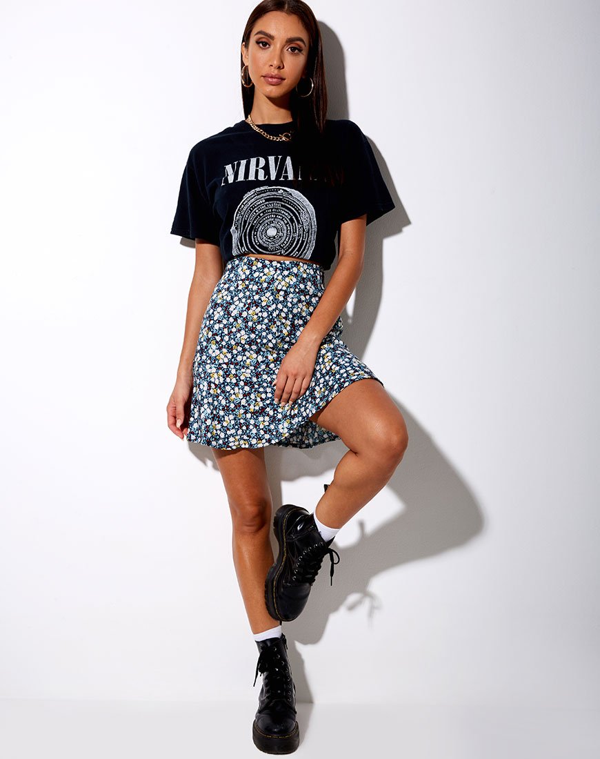 Jupe patineuse Gaelle, florale Field Navy
