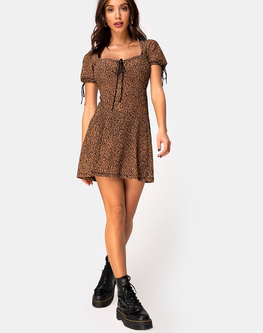 Image de Guenette Dress in Animal Flock Tan Net