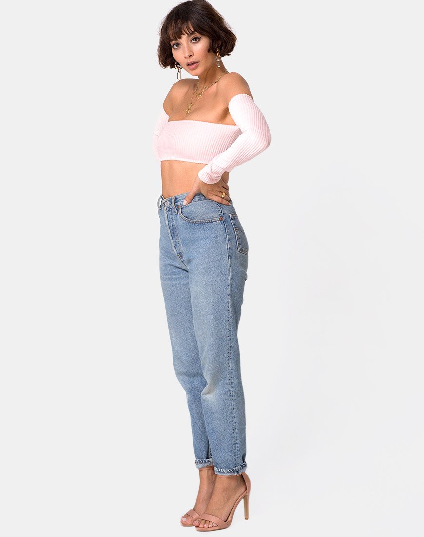 Image de Ganis Long Sleeve Crop Top in Fluffy Knit Candy
