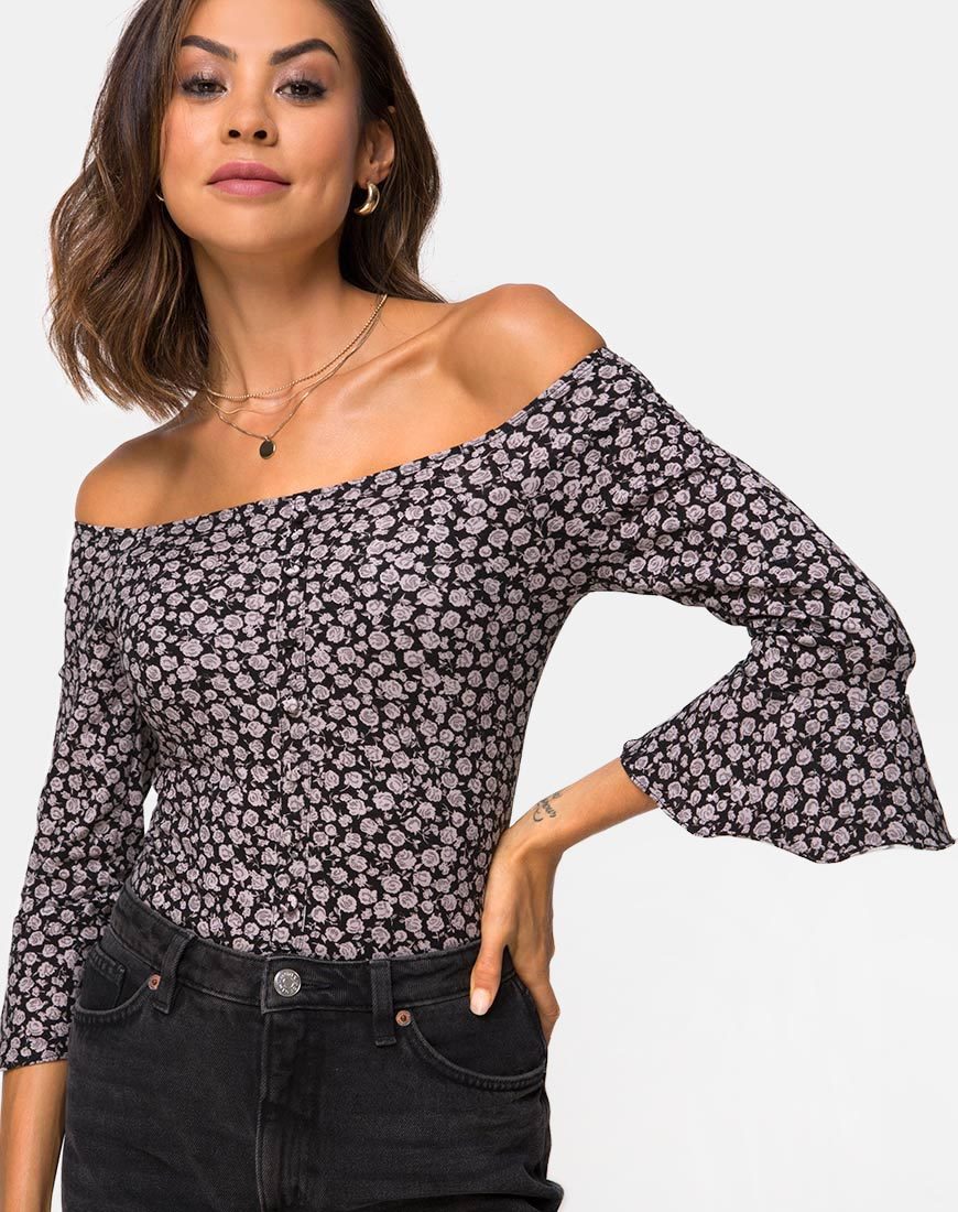 Image de Gaton Bardot Bodice in Ditsy Rose Black