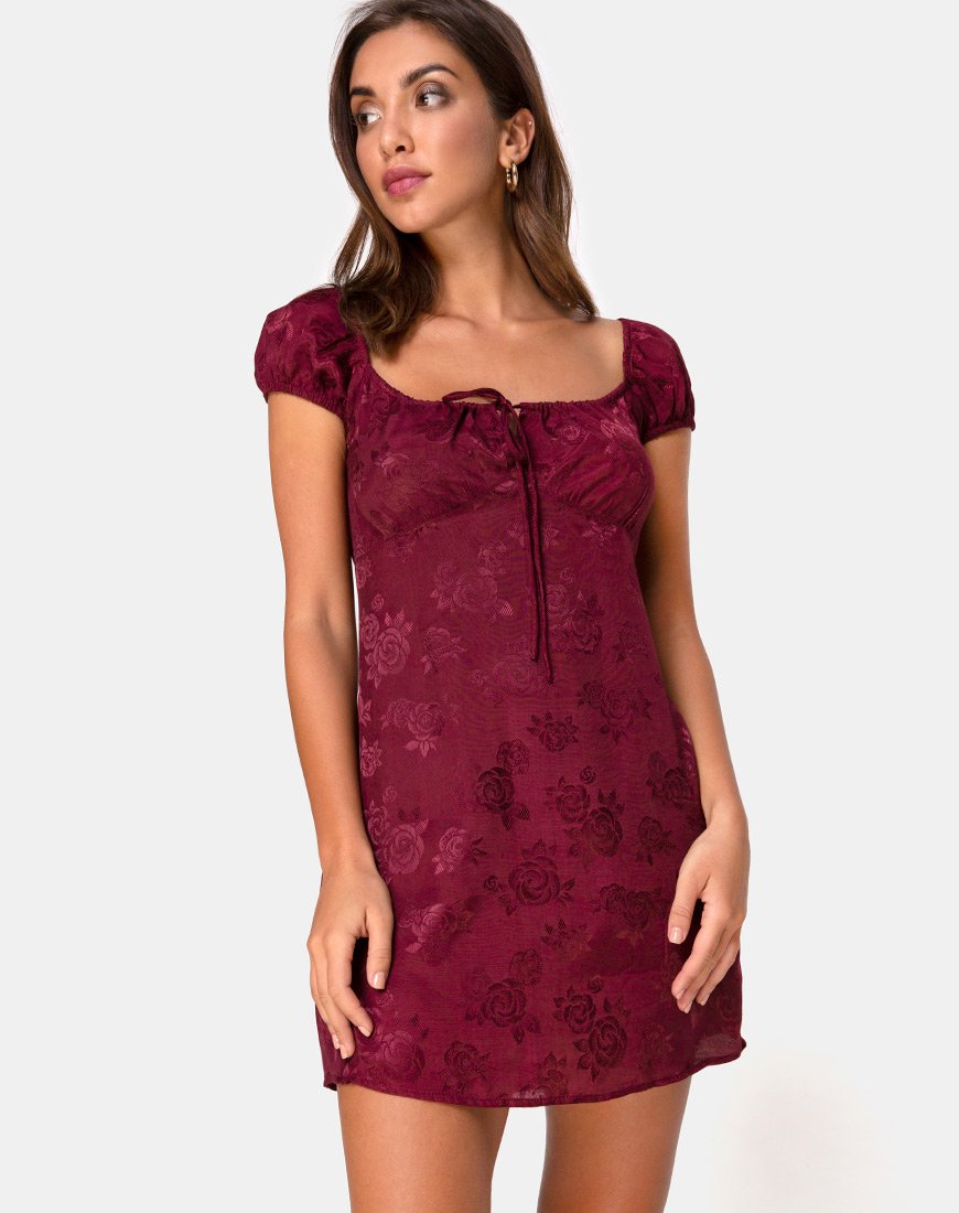 Mini robe Gaval en satin rose bourgogne