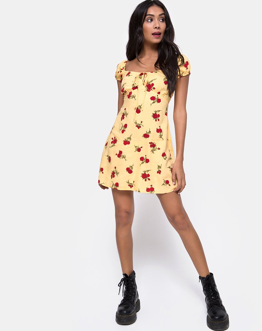 Image de Gaval Mini Dress in Falling Rose Yellow