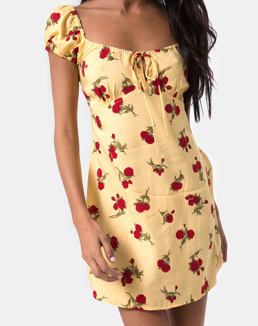 Image de Gaval Mini Dress in Falling Rose Yellow