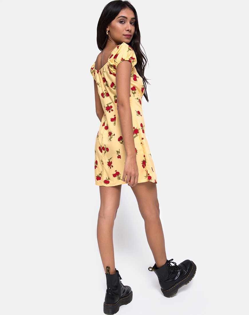 Image de Gaval Mini Dress in Falling Rose Yellow