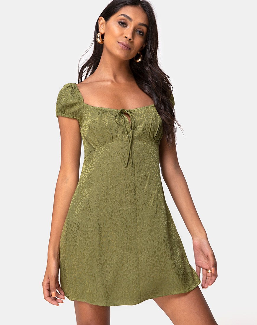 Mini robe Gaval en satin Cheetah Khaki