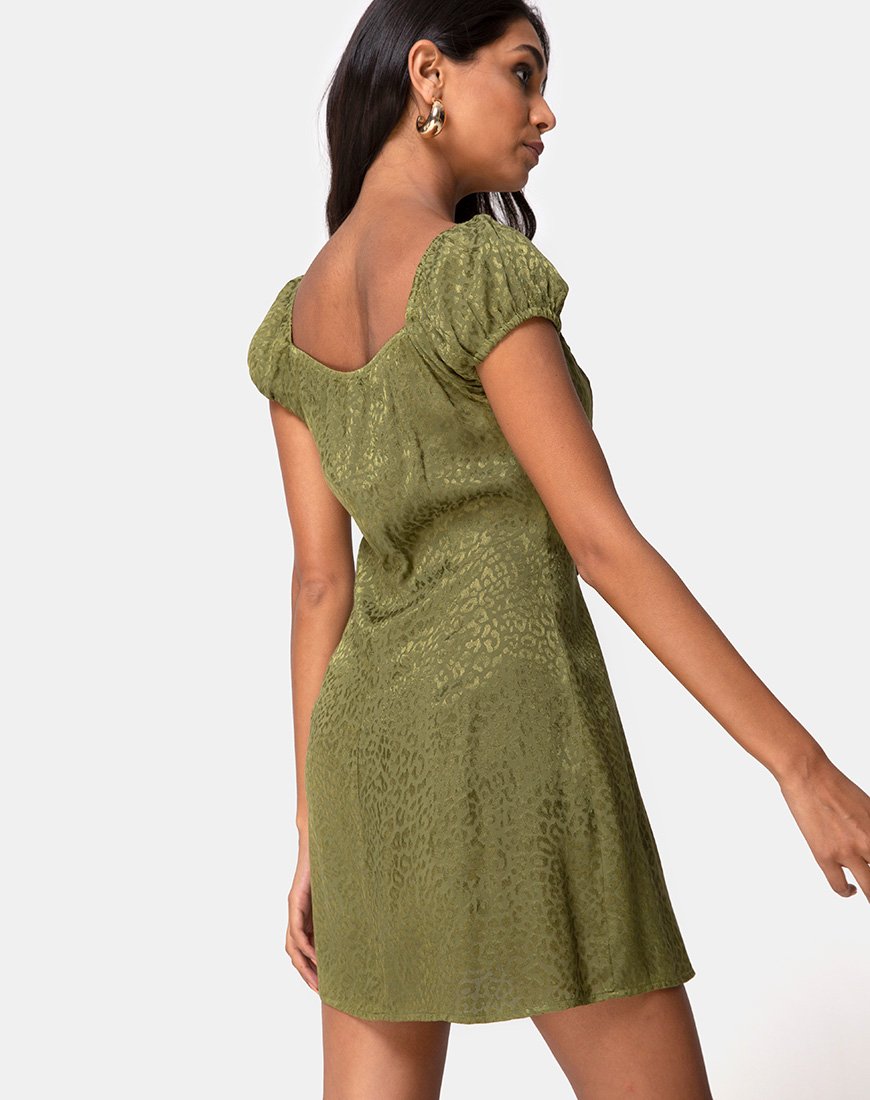 Mini robe Gaval en satin Cheetah Khaki