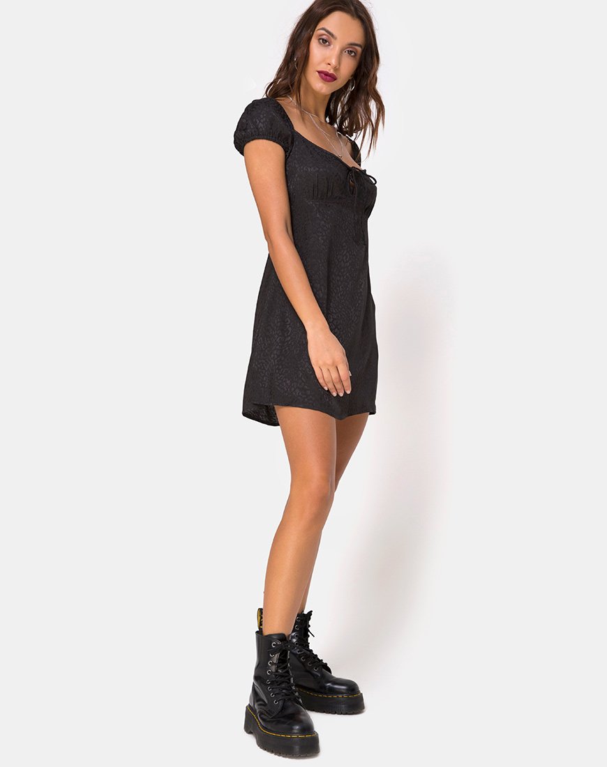 Image of Gaval Mini Dress in Satin Cheetah Black