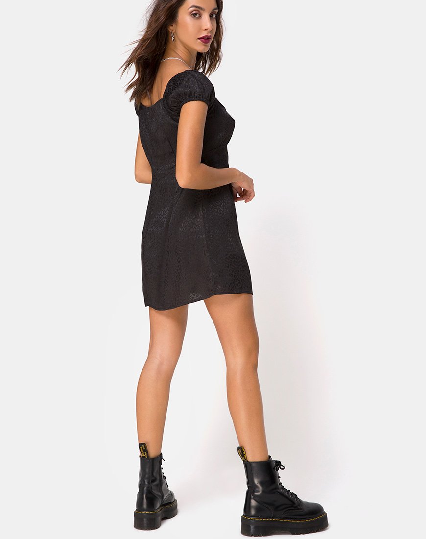 Image of Gaval Mini Dress in Satin Cheetah Black