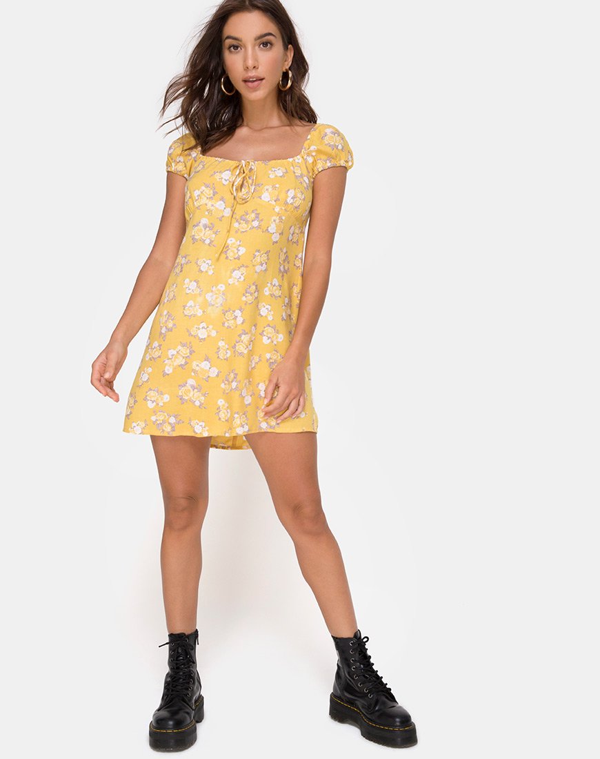 Image de Gaval Mini Dress in Rose Bunch Yellow