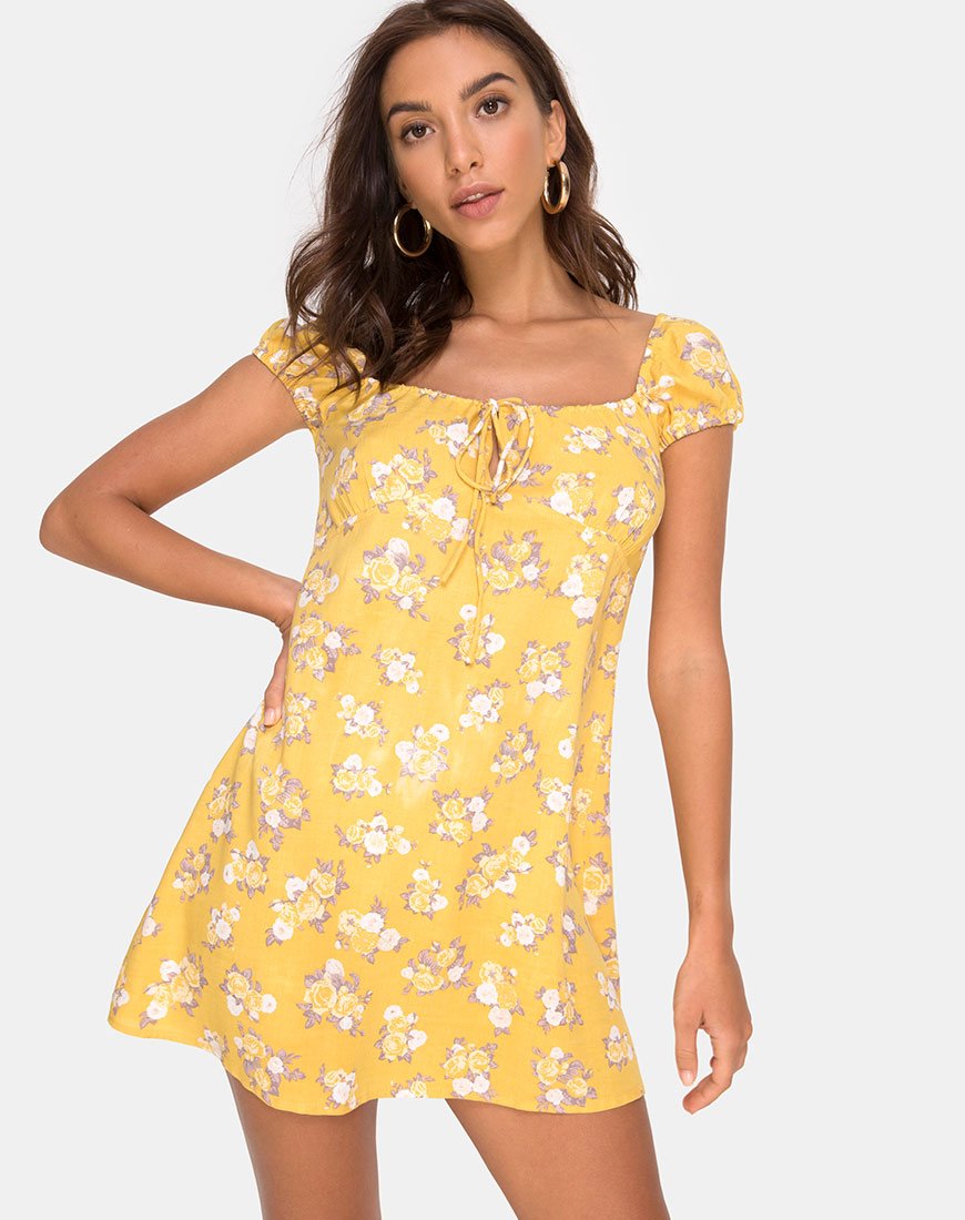 Image de Gaval Mini Dress in Rose Bunch Yellow