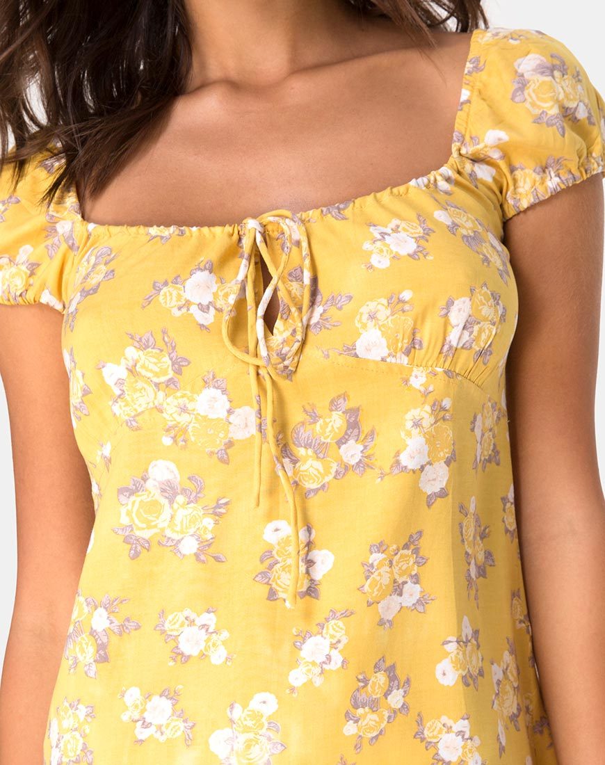 Image de Gaval Mini Dress in Rose Bunch Yellow