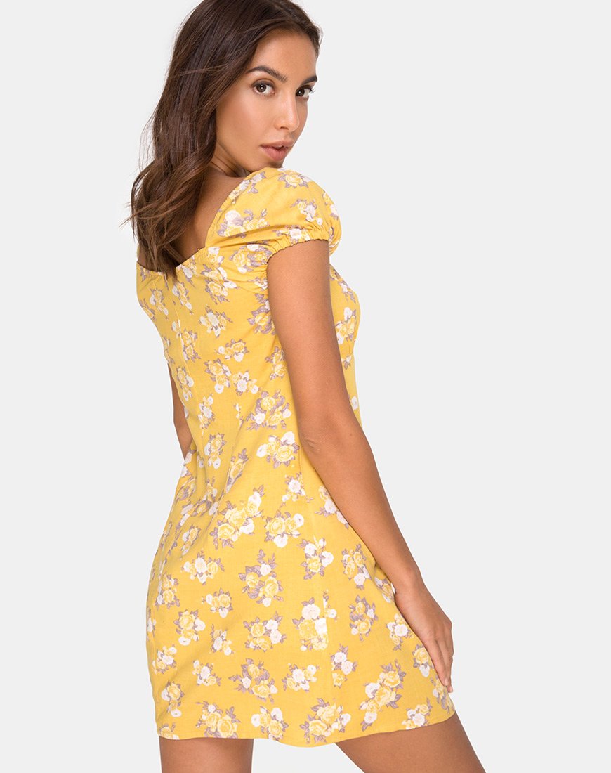 Image de Gaval Mini Dress in Rose Bunch Yellow