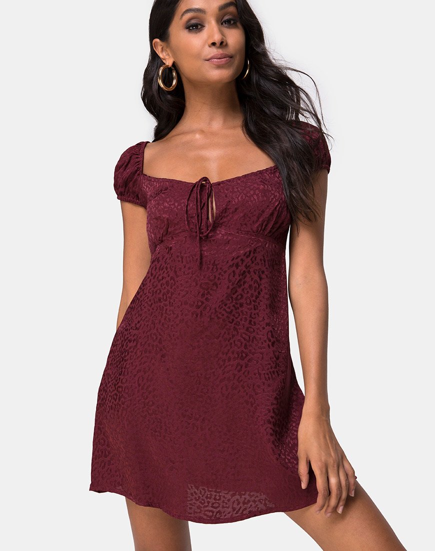 Mini robe Gaval en satin Cheetah Burgundy