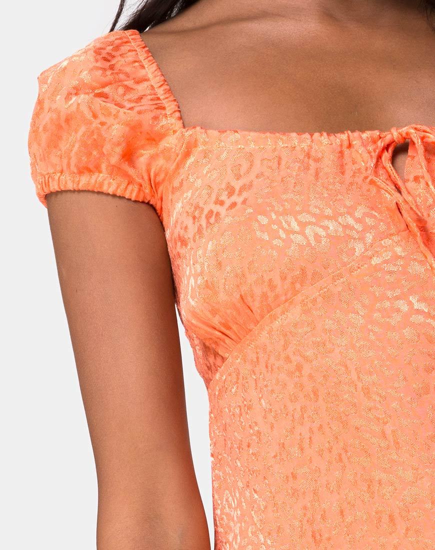 Image of Gaval Mini Dress in Satin Cheetah Coral