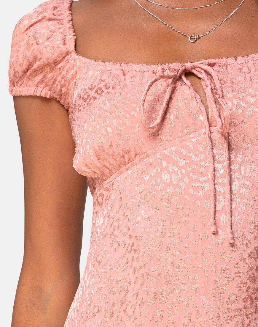 Image of Gaval Mini Dress in Satin Cheetah Dusty Pink
