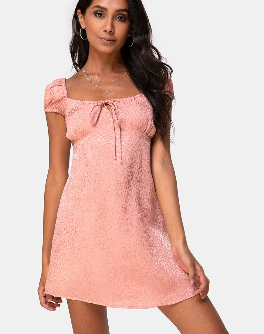 Mini robe Gaval en satin Cheetah Dusty Pink