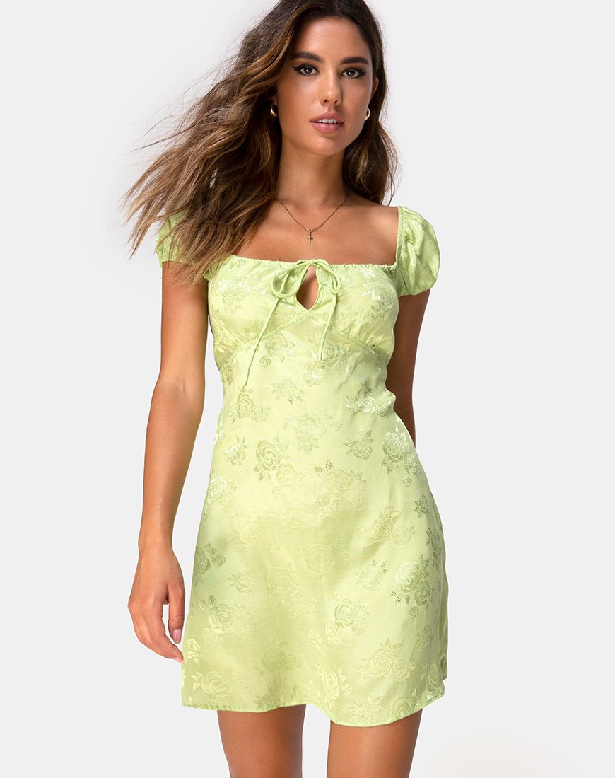 Image de Gaval Mini Dress In Satin Rose Lime