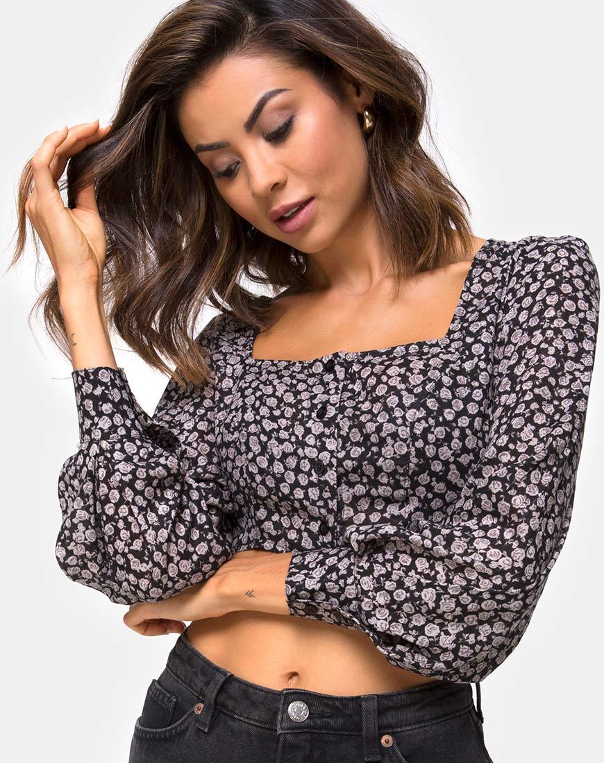 Image de Gazalo Cropped Top in Ditsy Rose Black