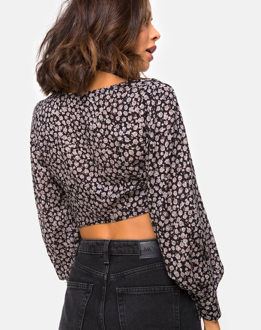 Image de Gazalo Cropped Top in Ditsy Rose Black